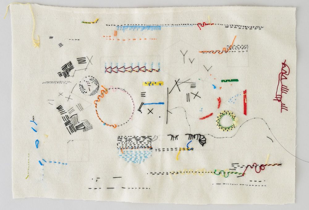 Richard McVetis Embroidery sampler with lots of different thread patterns and colours