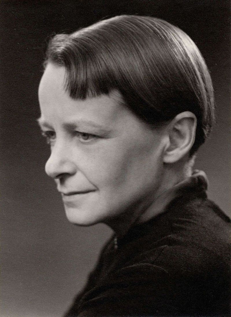 A black and white three quarter portrait of Nan Youngman, with short hair